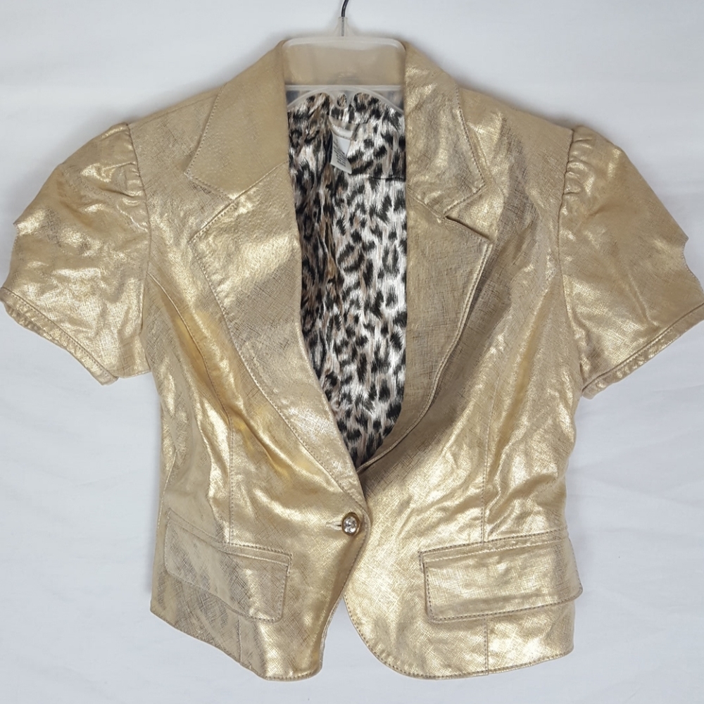 Phosphorus Cropped Leather Jacket Gold SZ S